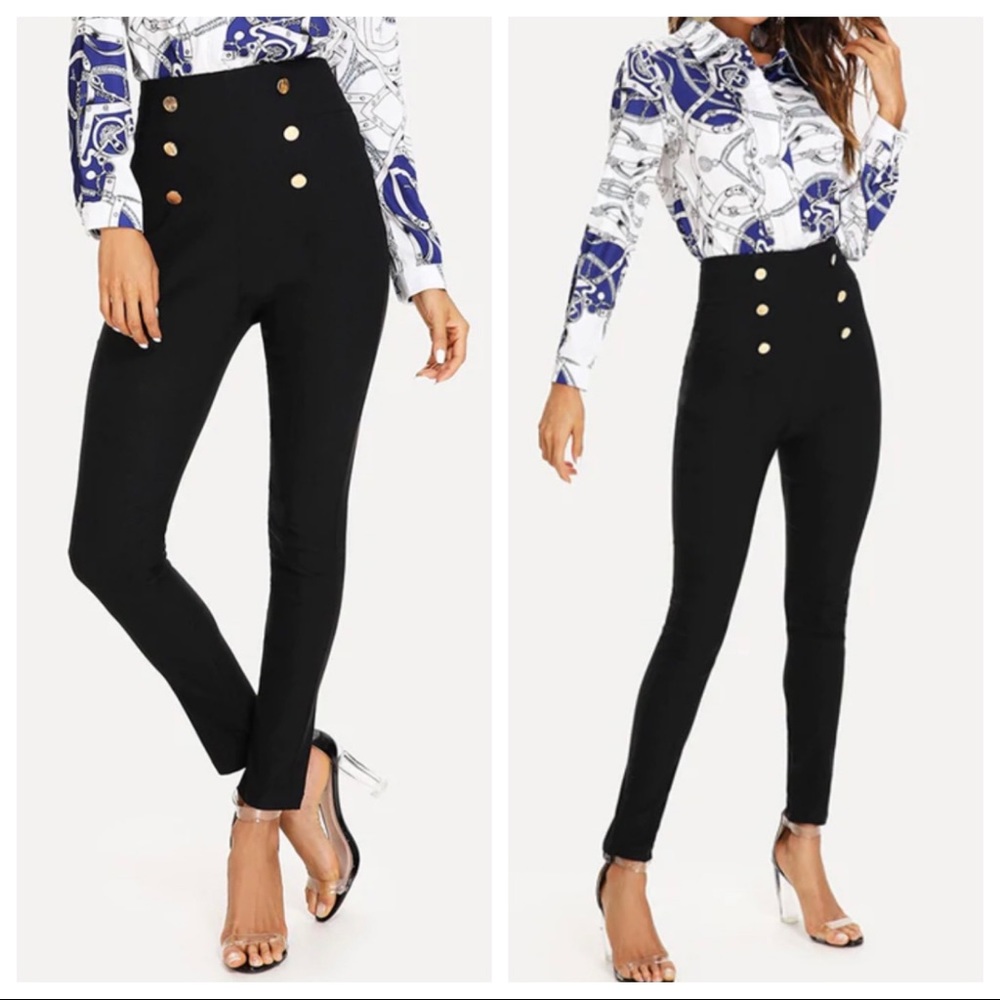 Fabulous High Waist Solid Chic Sailor Style Skinny Pants - Picture 2 of 5